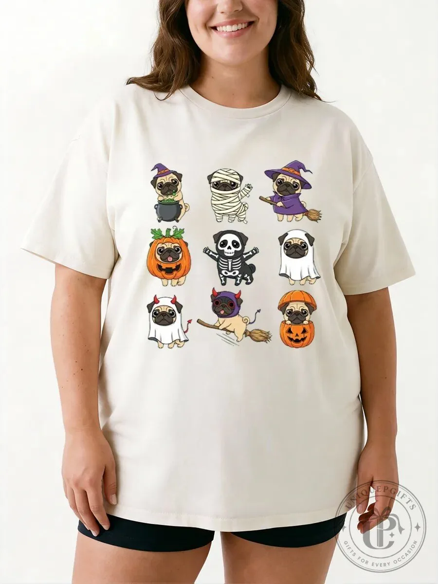 Vintage Pug Halloween Graphic Tee Shirt, Cute Dog Costume T-Shirt
