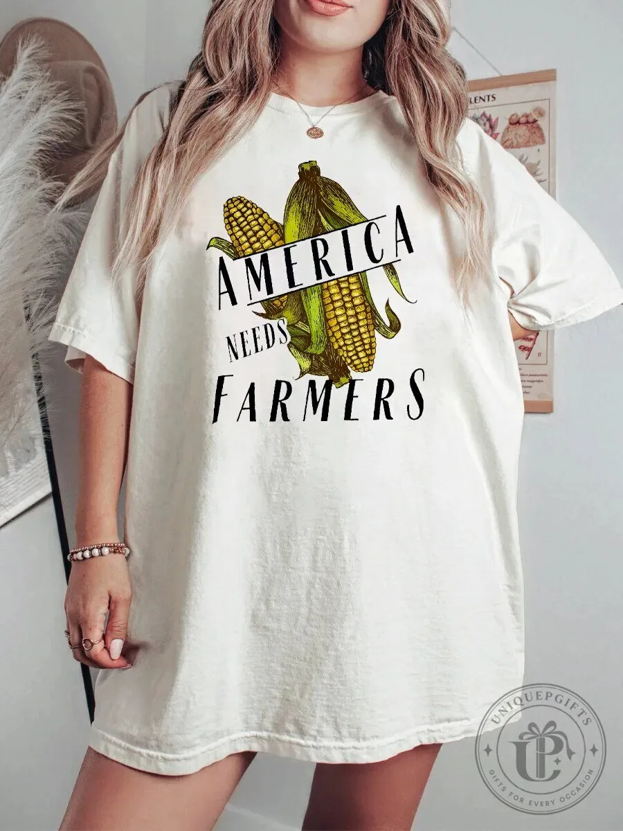 America Needs Farmers Corn Graphic Oversized Unisex T-Shirt