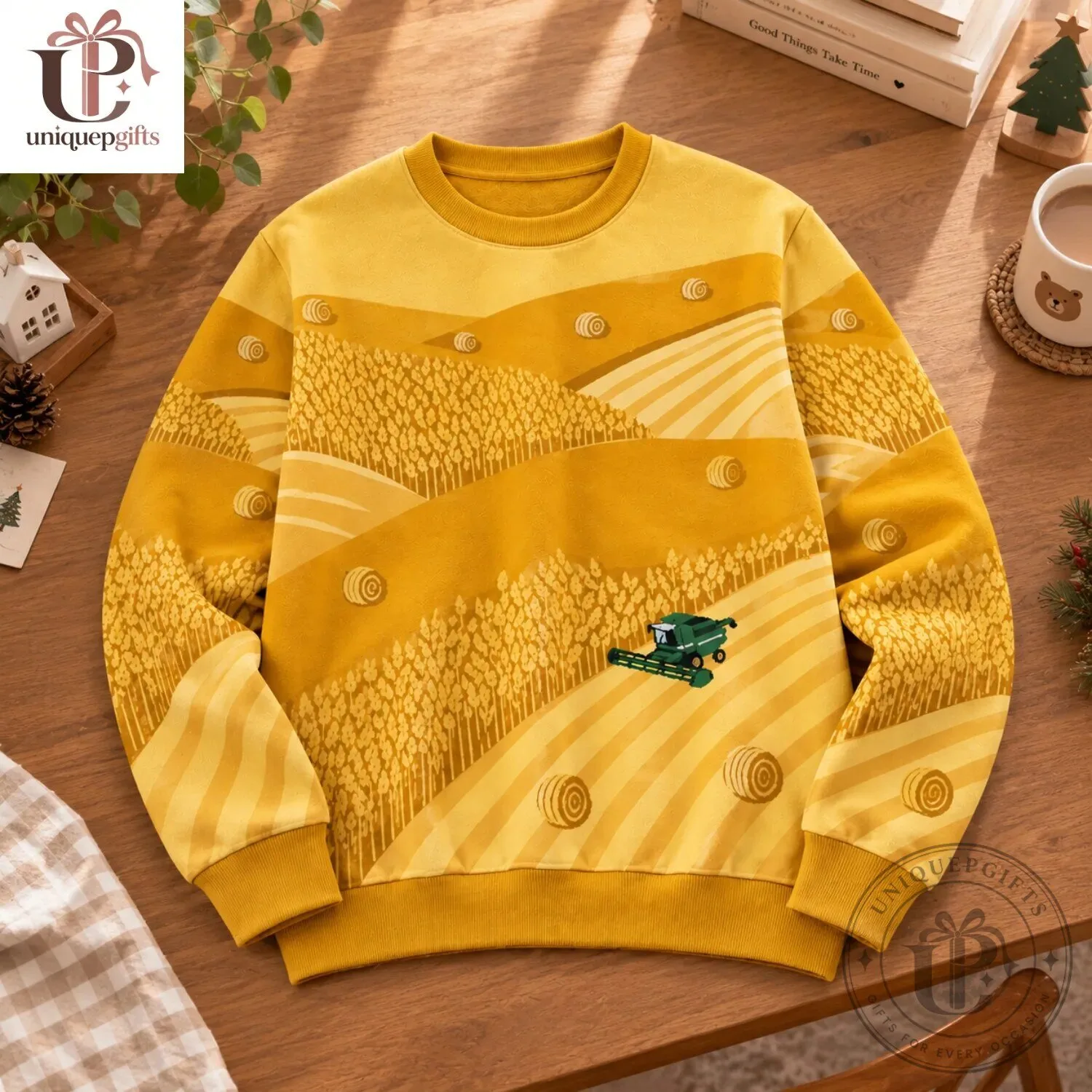Combine Harvester On Wheat Field Yellow Autumn Graphic Sweatshirt 6 Combine Harvester On Wheat Field Yellow Autumn Graphic Sweatshirt