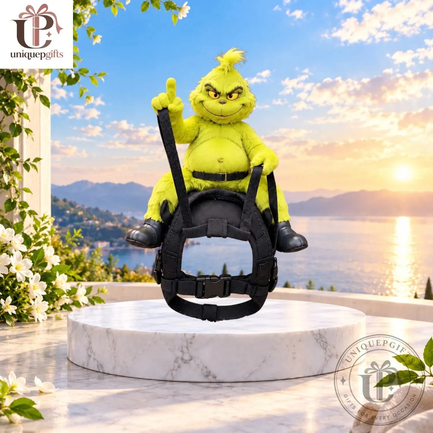 Grumpyrider Grinch Dog Harness Costume Funny Christmas Pet Riding Outfit