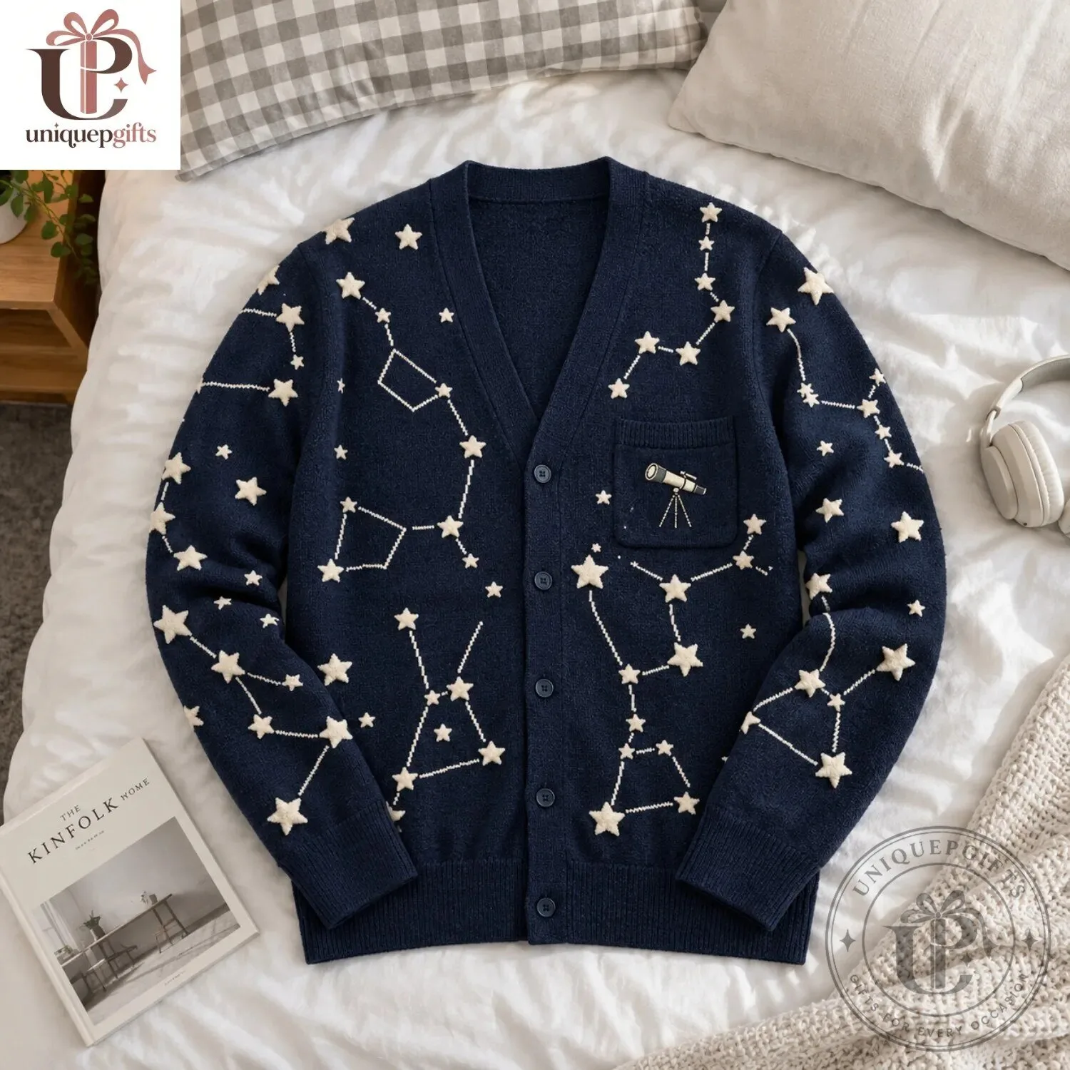 Celestial Constellation Navy Blue Cardigan with Telescope Printed Pocket 4 Celestial Constellation Navy Blue Cardigan with Telescope Printed Pocket